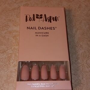 Red Aspen Pale Pink Nail Dashes Coffin Style with all Things Needed